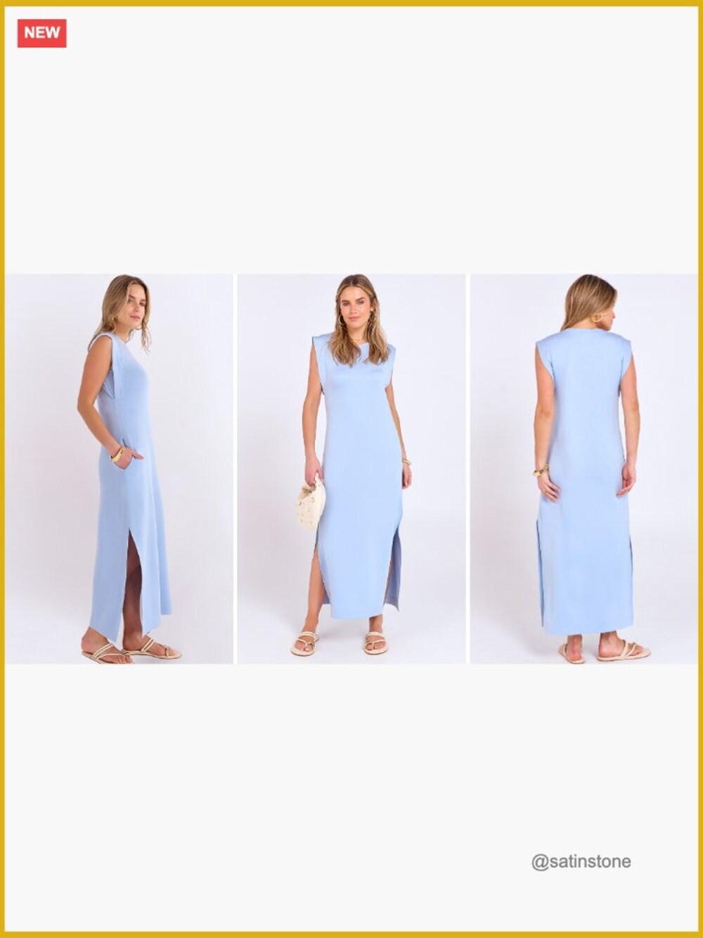 Women's Sleeveless Maxi Dress Crewneck Side Slit Wrinkle-Free Beach Vacation - Picture 7 of 7